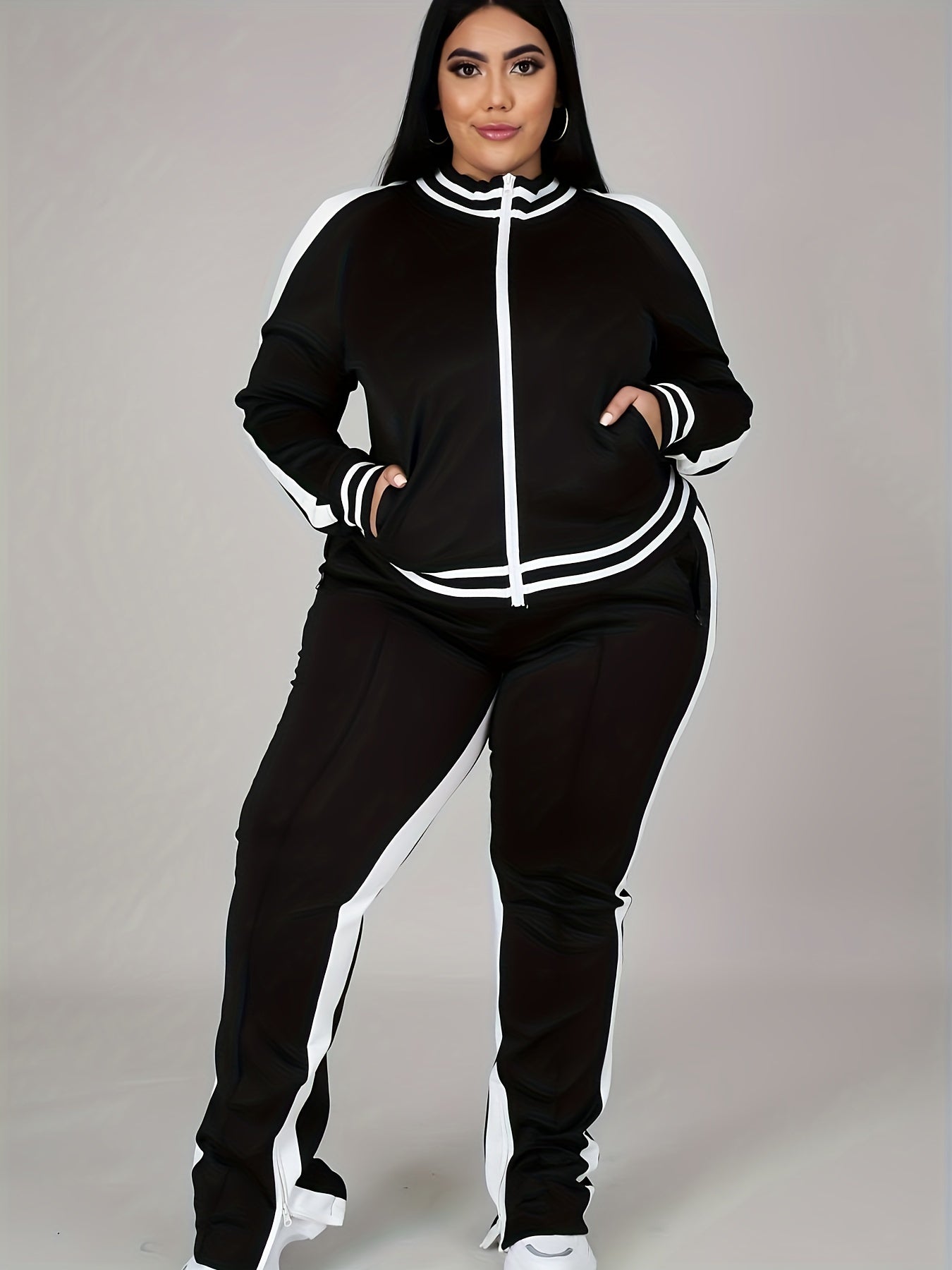 "Sporty Set" Long Sleeve Crew Neck Jacket & Versatile Pants Sports Suit