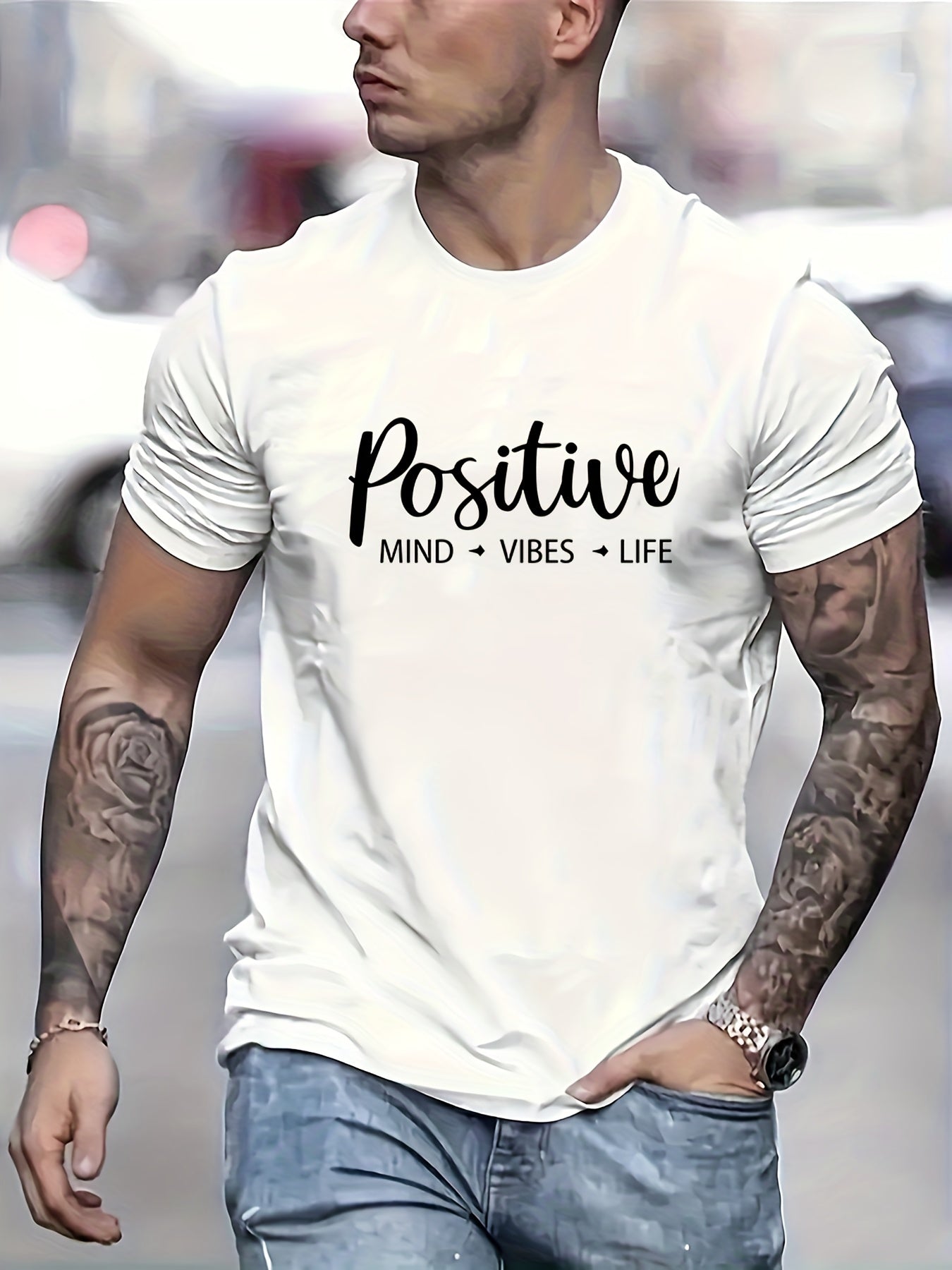 "Positive" Graphic Print Casual Tee - Men's