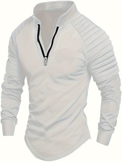 Men's Solid Striped Pleated Raglan Sleeve Golf Shirt - Regular Fit