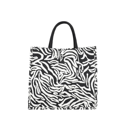 Women's medium canvas houndstooth zebra leopard streetwear square zipper handbag