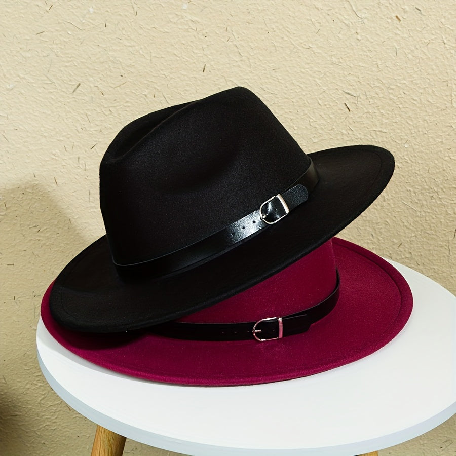 Metal Belt Buckle Decor - Big Brim Top Hat (Unisex)