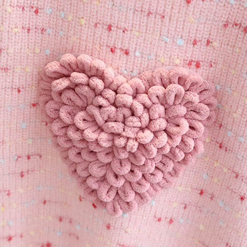 Children Autumn Winter Knitwear Love Heart O-Neck Pullovers Loose Colorful Spot Sweater Top New Girl Long Sleeve Clothes GY10291