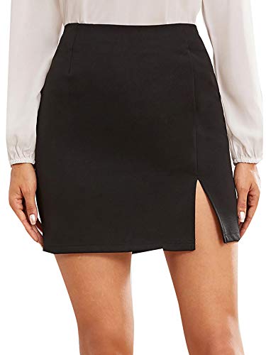 Women's Split Hem, Zip Back Mini Skirt (Black)