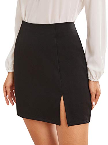 Women's Split Hem, Zip Back Mini Skirt (Black)