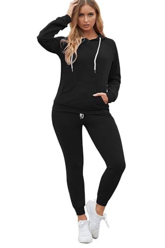 Women's 2-Piece Jogger Suit - Long Sleeve Hoodie & Matching Sweatpants (Black)