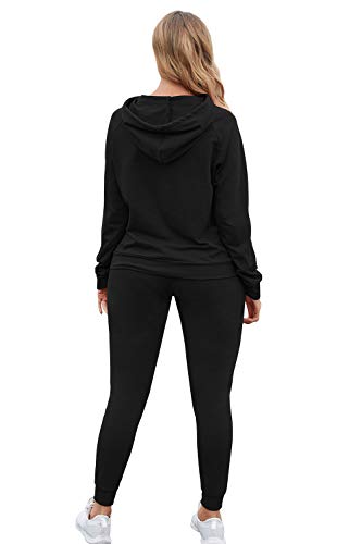 Women's 2-Piece Jogger Suit - Long Sleeve Hoodie & Matching Sweatpants (Black)