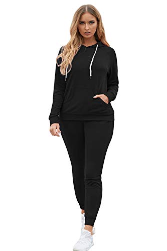 Women's 2-Piece Jogger Suit - Long Sleeve Hoodie & Matching Sweatpants (Black)