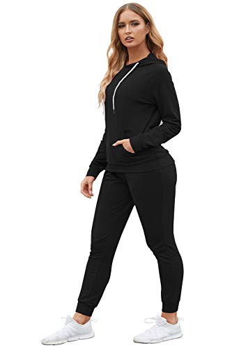 Women's 2-Piece Jogger Suit - Long Sleeve Hoodie & Matching Sweatpants (Black)