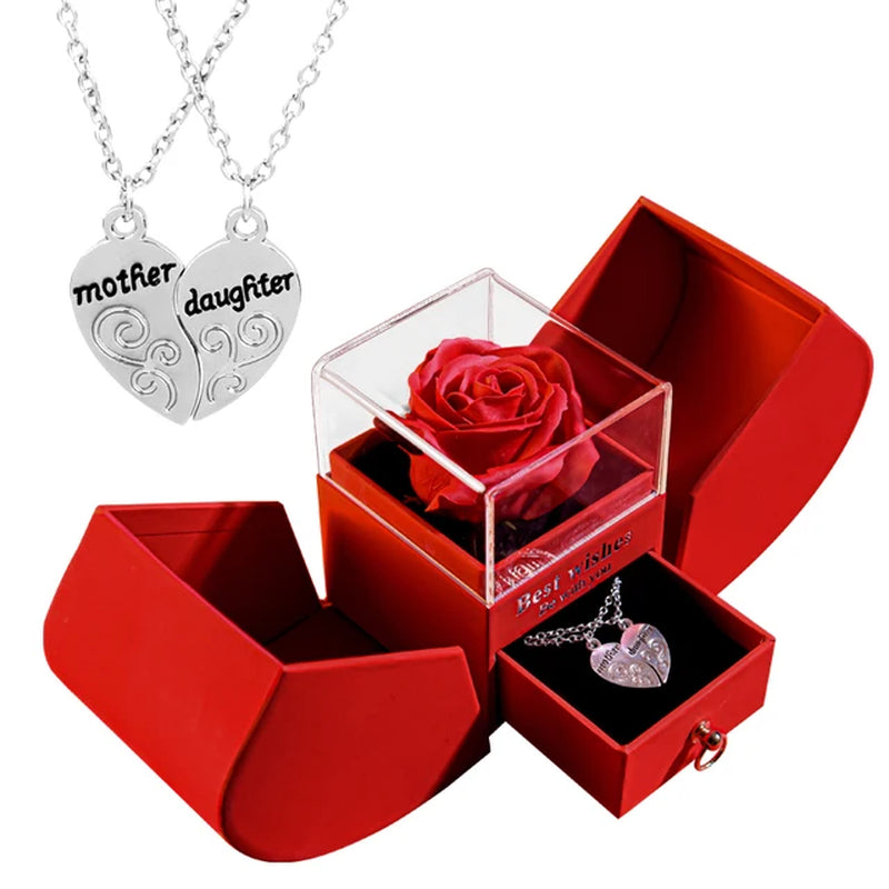 Forever Soap Rose Apple Gift Box /W Crystal Pendant Necklace Eternal Flower Jewelry Box Set Wedding Birthday Gift for Girlfriend