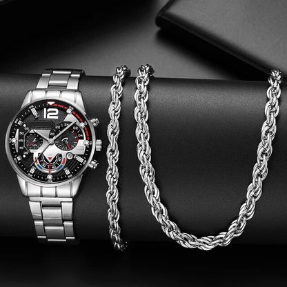 Silver Watches for Men Luxury Fashion Design Stainless Steel Watch Quartz Men'S Watch Gift Montre Homme Relogio Masculino No Box