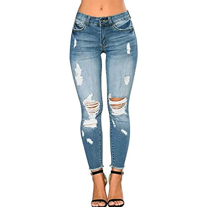 Women's Distressed Destroyed Skinny Ripped Jeans - Stretch Denim