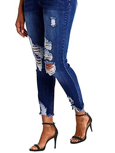 Women's Mid-Waist Skinny Distressed Jeans - Slim Fit, Stretchy