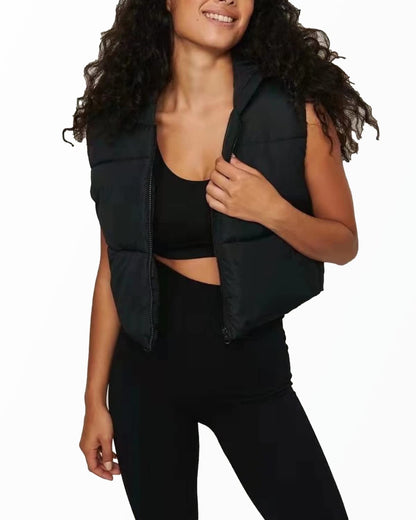 Women's Cropped Puffer Vest (Black)