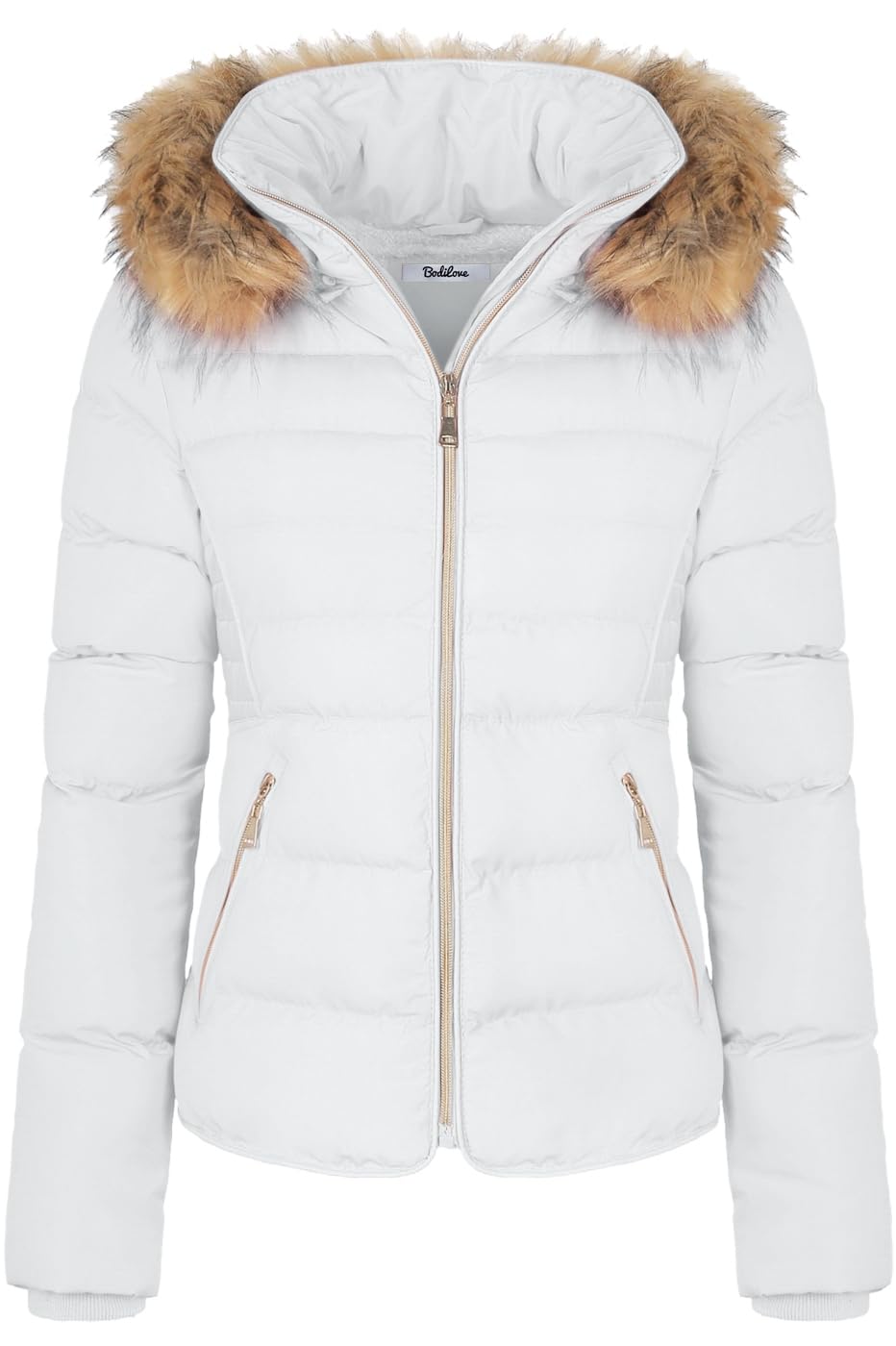 Women's Quilted, Faux Fur Puffer Coat - Removable Hood