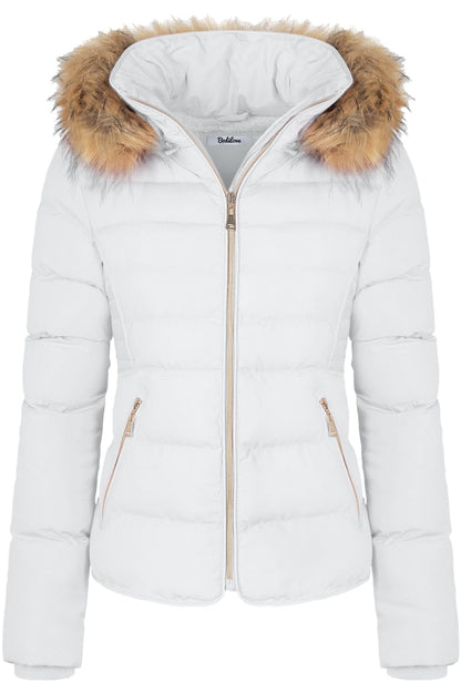 Women's Quilted, Faux Fur Puffer Coat - Removable Hood