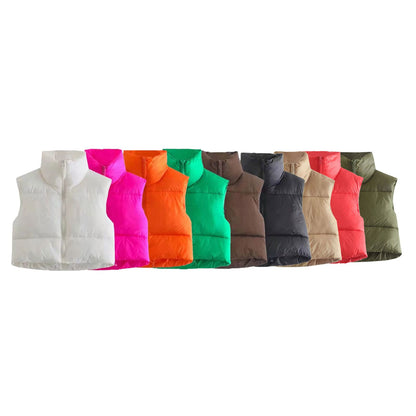 Women's Stand Collar Crop Puffer Vest