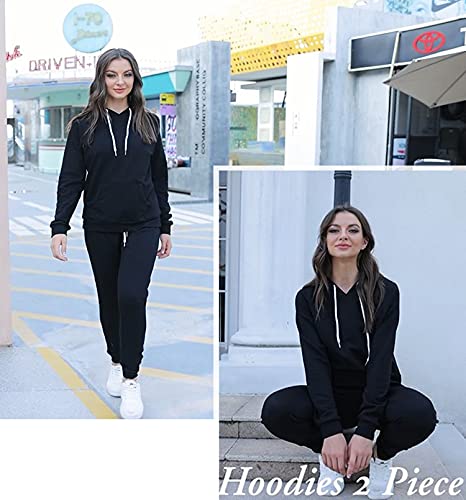 Women's 2-Piece Jogger Suit - Long Sleeve Hoodie & Matching Sweatpants (Black)