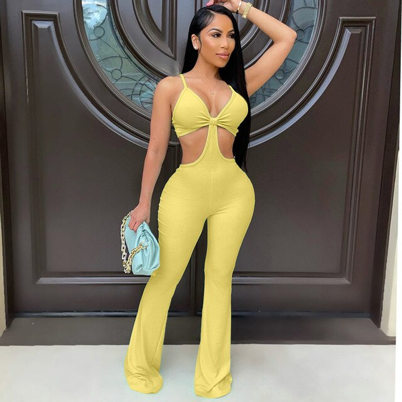 New Ribbed Cut Out Workout Long Jumpsuits Women 2021 Solid Strap Active Wear Workout Slim One Piece Streetwear Outfits