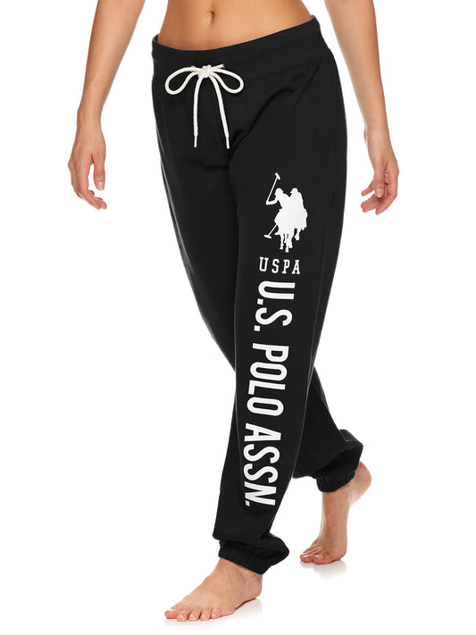 U.S. Polo Assn. Essentials Women's Sweatpants Joggers – (Black with White Print)