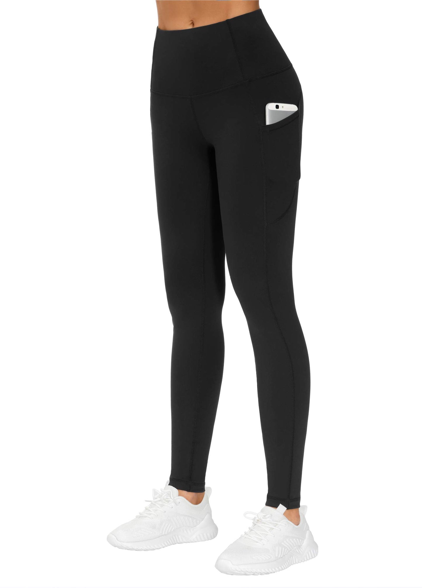 Women's High Waist Yoga Pants with Pockets - Tummy Control (Black)