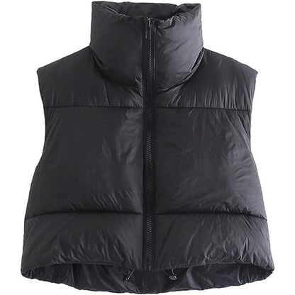 Women's Cropped Puffer Vest (Black)