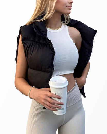 Women's Cropped Puffer Vest (Black)