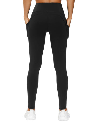 Women's High Waist Yoga Pants with Pockets - Tummy Control (Black)