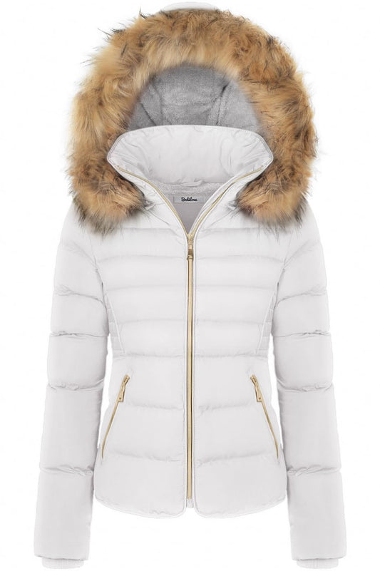 Women's Quilted, Faux Fur Puffer Coat - Removable Hood