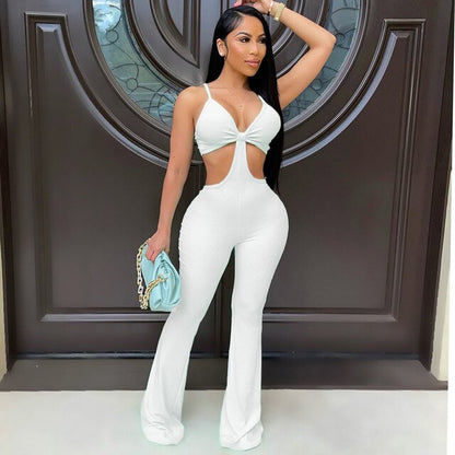 New Ribbed Cut Out Workout Long Jumpsuits Women 2021 Solid Strap Active Wear Workout Slim One Piece Streetwear Outfits