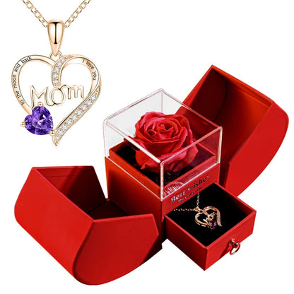 Forever Soap Rose Apple Gift Box /W Crystal Pendant Necklace Eternal Flower Jewelry Box Set Wedding Birthday Gift for Girlfriend