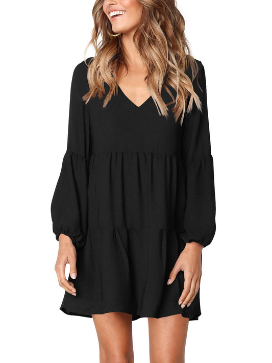 *NEW ARRIVAL* Women's Tunic V Neck Dress, Long Sleeve - Black