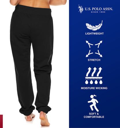 U.S. Polo Assn. Essentials Women's Sweatpants Joggers – (Black with White Print)