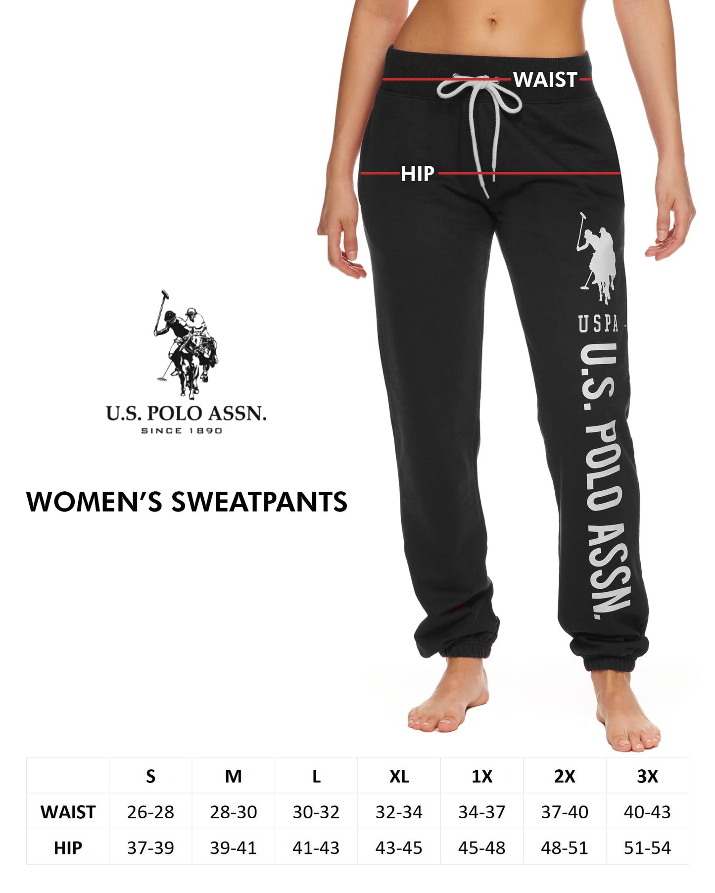 U.S. Polo Assn. Essentials Women's Sweatpants Joggers – (Black with White Print)