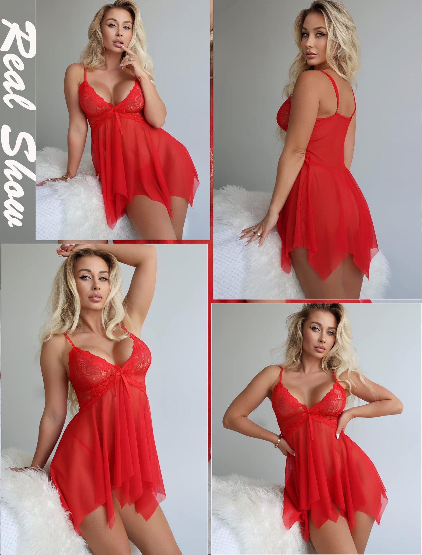 Womens Red Babydoll Lingerie