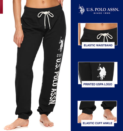 U.S. Polo Assn. Essentials Women's Sweatpants Joggers – (Black with White Print)