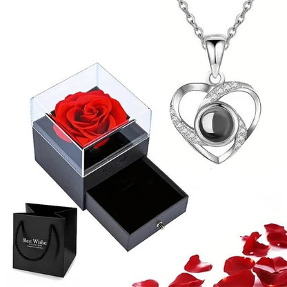 Projection Necklace Set with Rose Gift Box 100 Languages I Love You Heart Pendant Jewelry 2023 Hot Sale Accessories Dropshipping