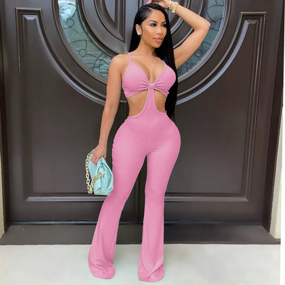 New Ribbed Cut Out Workout Long Jumpsuits Women 2021 Solid Strap Active Wear Workout Slim One Piece Streetwear Outfits