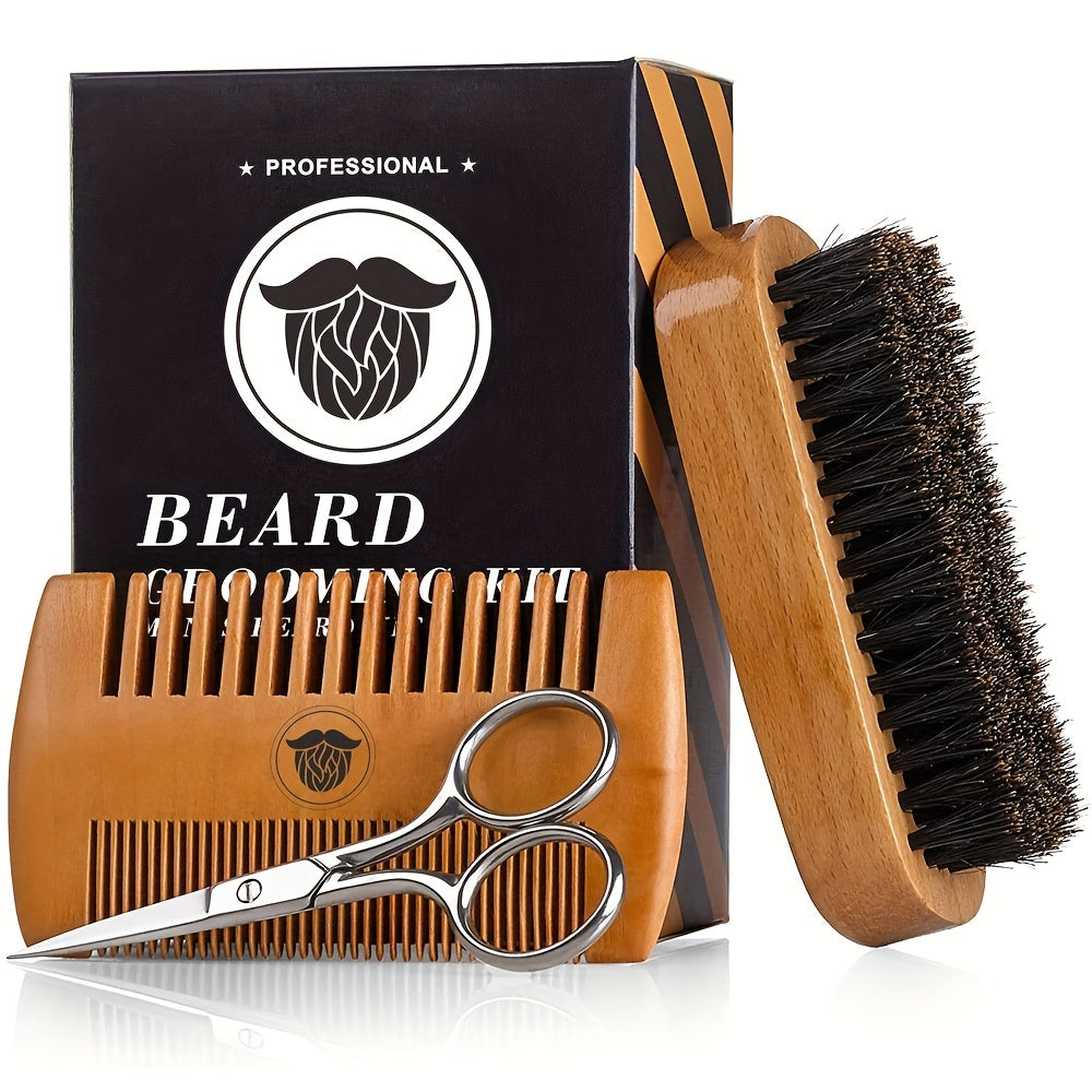 Wooden Beard and Hair Grooming Kit for Men