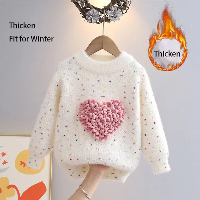 Children Autumn Winter Knitwear Love Heart O-Neck Pullovers Loose Colorful Spot Sweater Top New Girl Long Sleeve Clothes GY10291