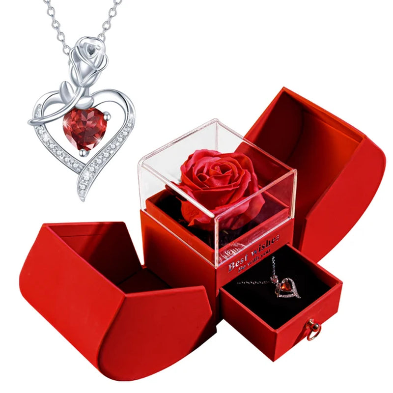 Forever Soap Rose Apple Gift Box /W Crystal Pendant Necklace Eternal Flower Jewelry Box Set Wedding Birthday Gift for Girlfriend