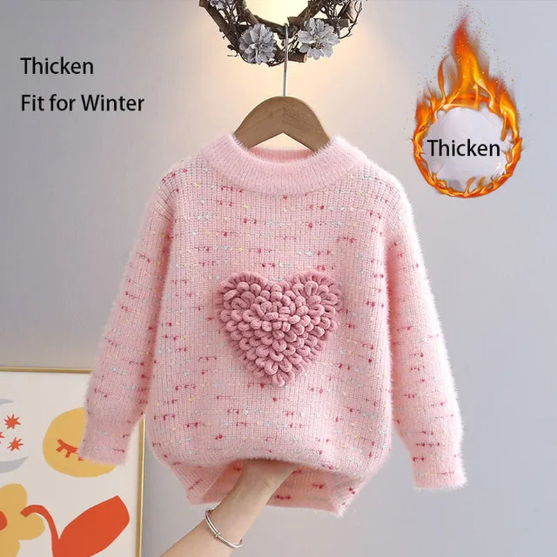 Children Autumn Winter Knitwear Love Heart O-Neck Pullovers Loose Colorful Spot Sweater Top New Girl Long Sleeve Clothes GY10291