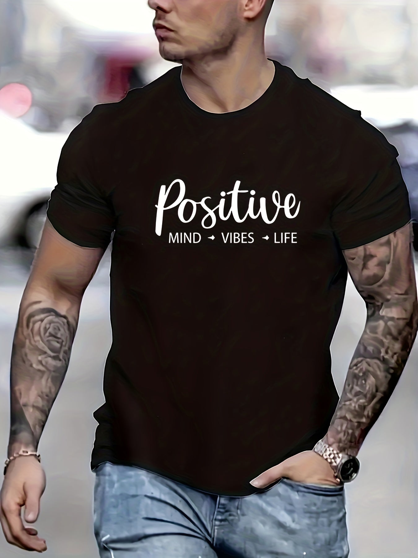 "Positive" Graphic Print Casual Tee - Men's